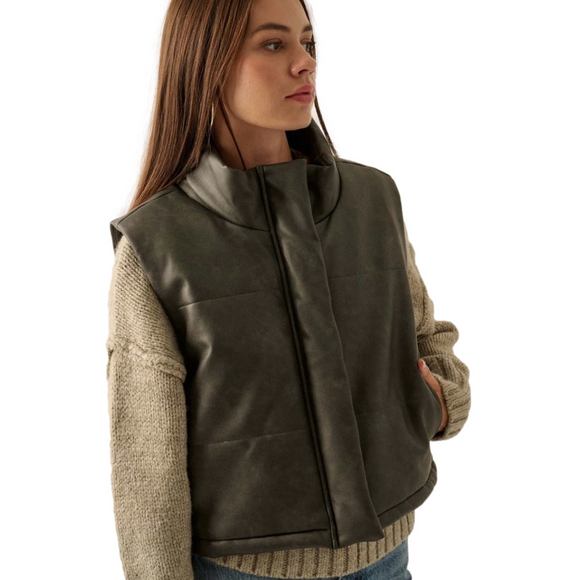 Promesa Urban Hiker Vegan Leather Puffer Vest -Size S - Picture 2 of 8